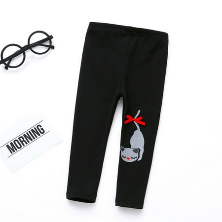 

Pkeoh Girls Overalls Winter Baby Kids Girls Cat Print Thick Lined Warmth Fleece Long Pants Leggings Baby Boy Overalls Black