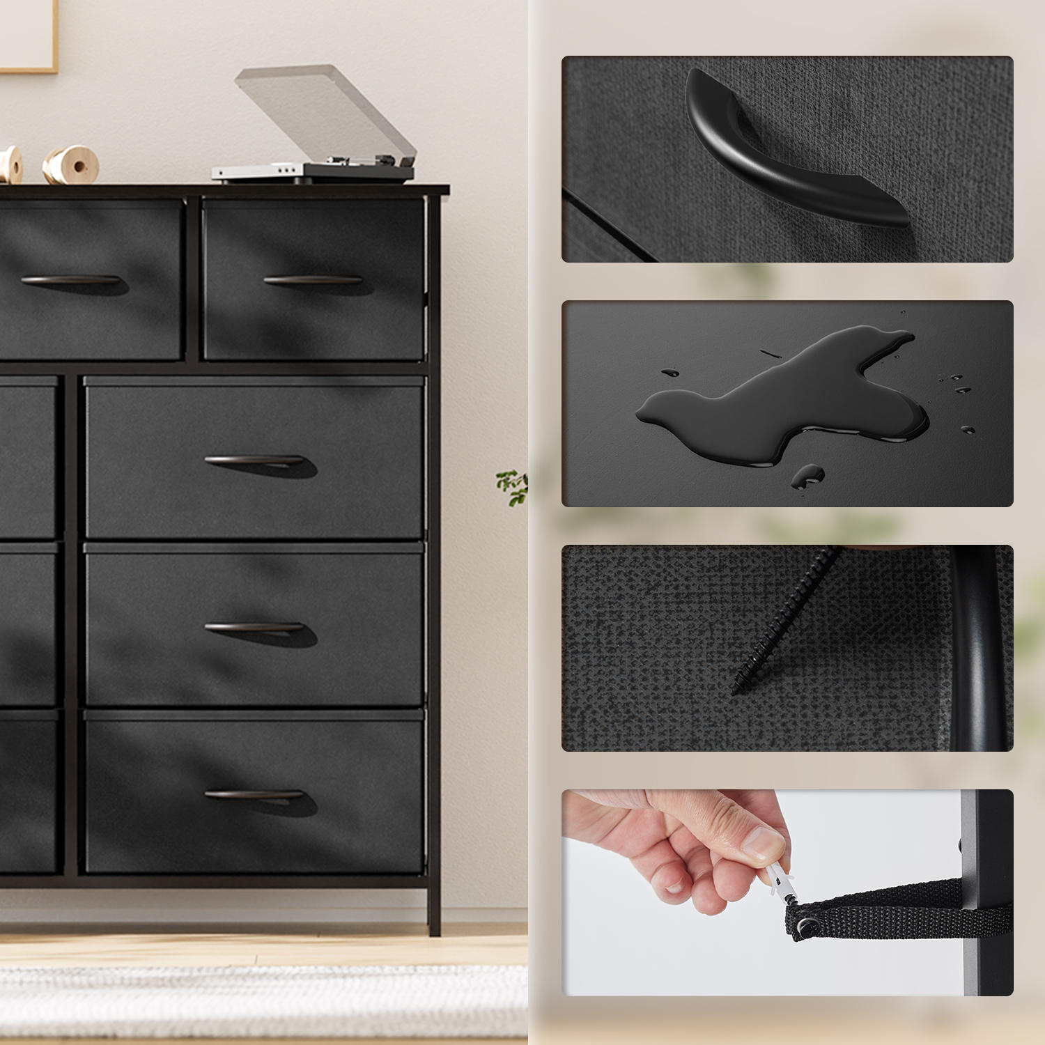 edx 9-Drawer Fabric Dresser, Black photo 4