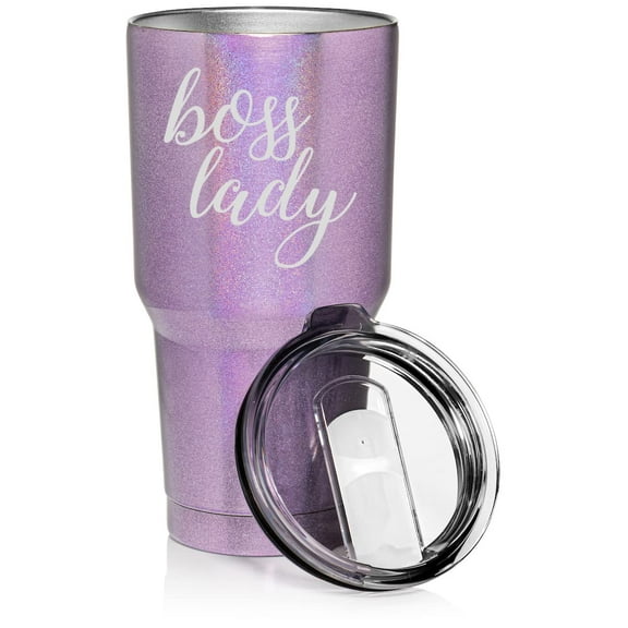 30 oz Tumbler Stainless Steel Vacuum Insulated Travel Mug Cup Boss Lady (Purple Glitter)