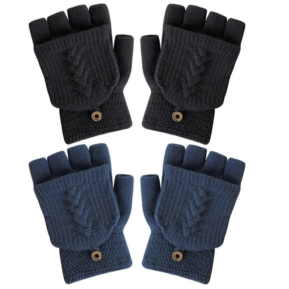 Holzlrgus Fingerless Gloves for Women, Winter Warm Knitted Gloves Convertible Mittens Flap Cover (2 Pairs)