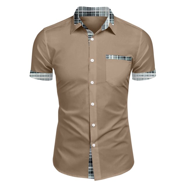 Men's Plaid Printed Button Short Sleeve Shirts Men's Casual Fashion Short Sleeve Shirts M