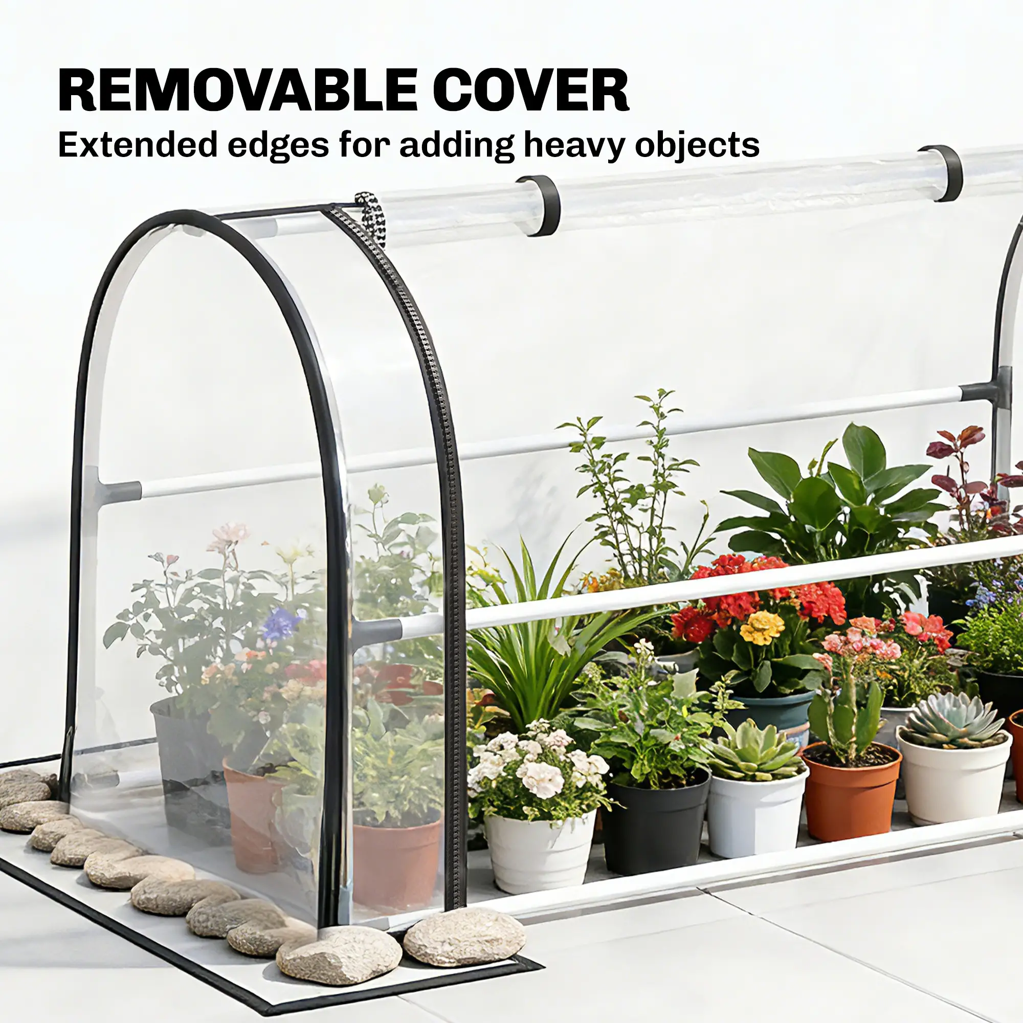 2-in-1 Raised Garden Bed with Mini Greenhouse Cover, Elevated Planter Box with Flip-Up Zippered Door, 0.6mm Rustproof Metal, Drainage Hole, 176 Lbs Capacity for Outdoor Plants