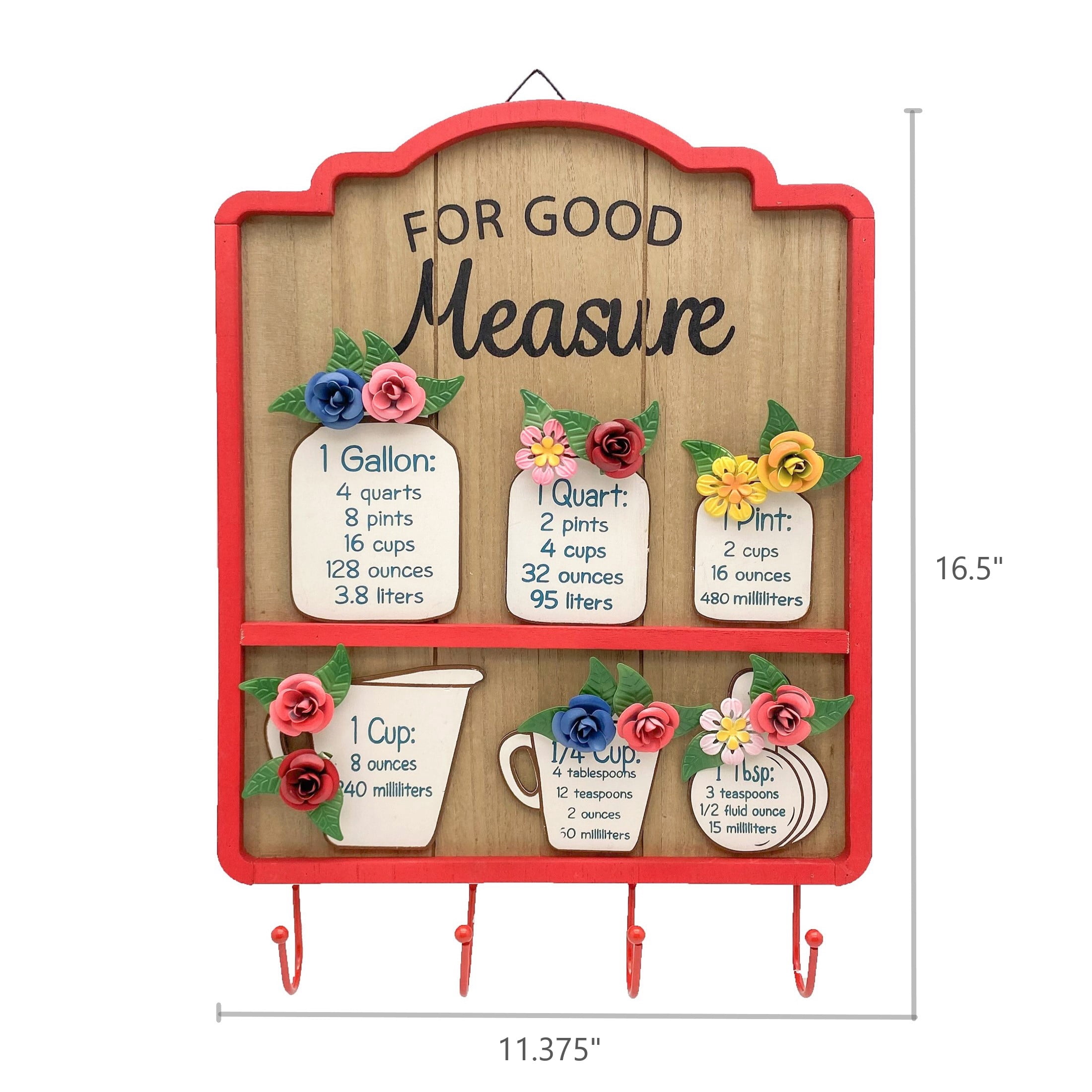 The Pioneer Woman Spring Painted MDF for Good Measure Decorative Sign with Hooks, Brown, 11.375" x 16.5"