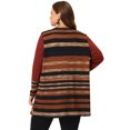 thumbnail image 4 of GRACE & GRANDEUR Cardigan Long Ouvert à Rayures pour Femme Grande Taille Rouge 2X, 4 of 6