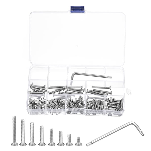 Kit de tornillos de seguridad Torx Uxcell M4, (M4x8/10/12/16/20/25/30/35mm) 125 piezas con cabeza avellanada y 1 pieza de llave T20