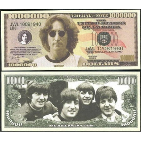 The Beatles Million Dollar Novelty Bill John Lennon with Bonus “Thanks a Million” Gift Card Set and Clear