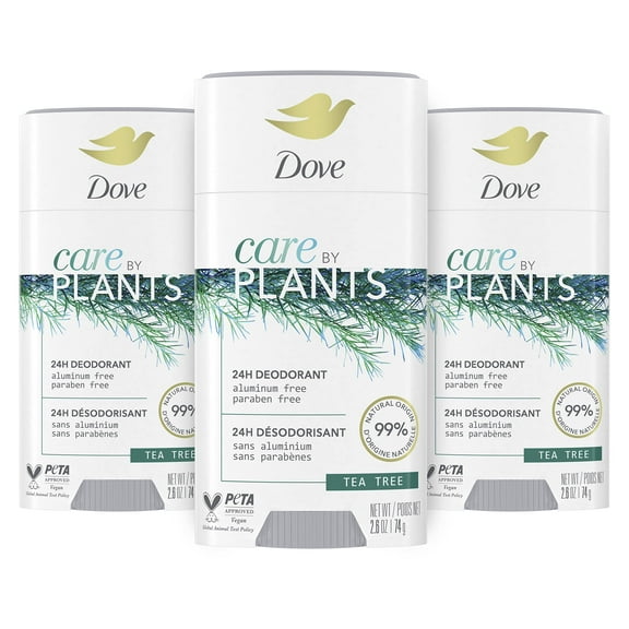 Dove Care By Plants Deodorant Stick For Long-Lasting Deodorant Protection Tea Tree Aluminum Free Deodorant, 2.6 Oz, Pack Of 3.