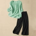 thumbnail image 2 of HJYCHN Women's Linen Outfits Set with Embroidered Top and Wide-Leg Pants Casual Summer Outfit Relaxed Fit 2 Piece Suit for Daily Wear Light Green L, 2 of 4