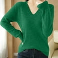thumbnail image 2 of Htigea Soft Sweaters for Women Solid V Neck Jumpers Casual Long Sleeve Pullover Sweater Tops Green M, 2 of 7