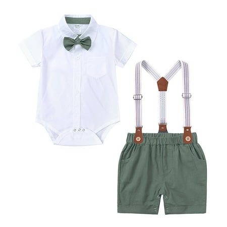 

Yinguo Newborn Infant Baby Boys Cotton Summer Gentlemen Outfits Short Sleeve Bowtie Romper Suspender Shorts Outfits Clothes Suit Set