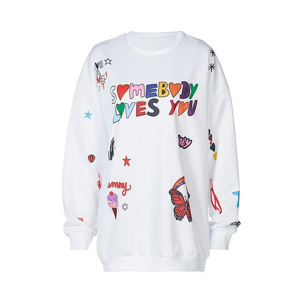 Sudadera Para Mujer SuéTer De Manga Larga SuéTer Con Estampado De Mariposas Y Letras Coloridas XBTCLXEBCO Blanco;M