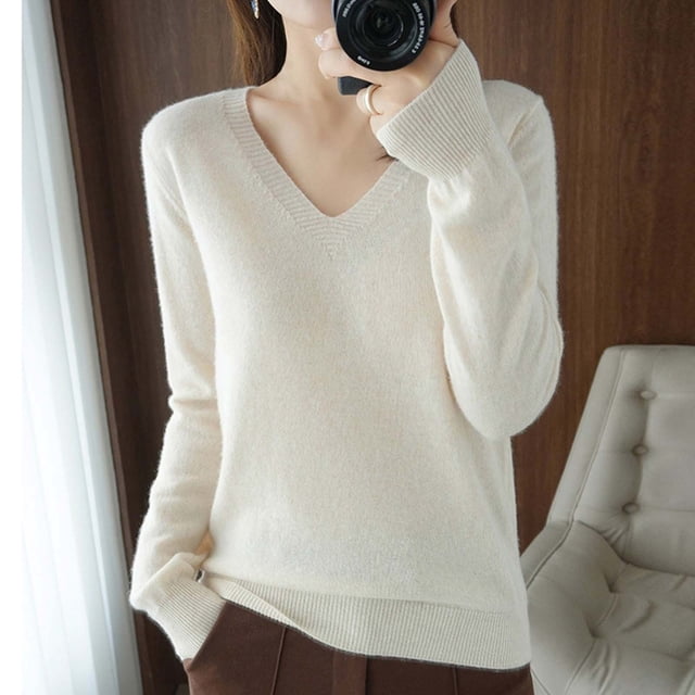 Women'S Solid Color Long Sleeve Knitted Sweater Wool Pullover Top For Women Plus Size Tops