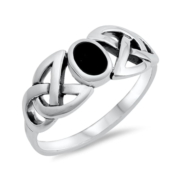 CHOOSE YOUR COLOR Simulated Black Onyx Celtic Knot Ring .925 Sterling Silver Band CZ Female Size 5