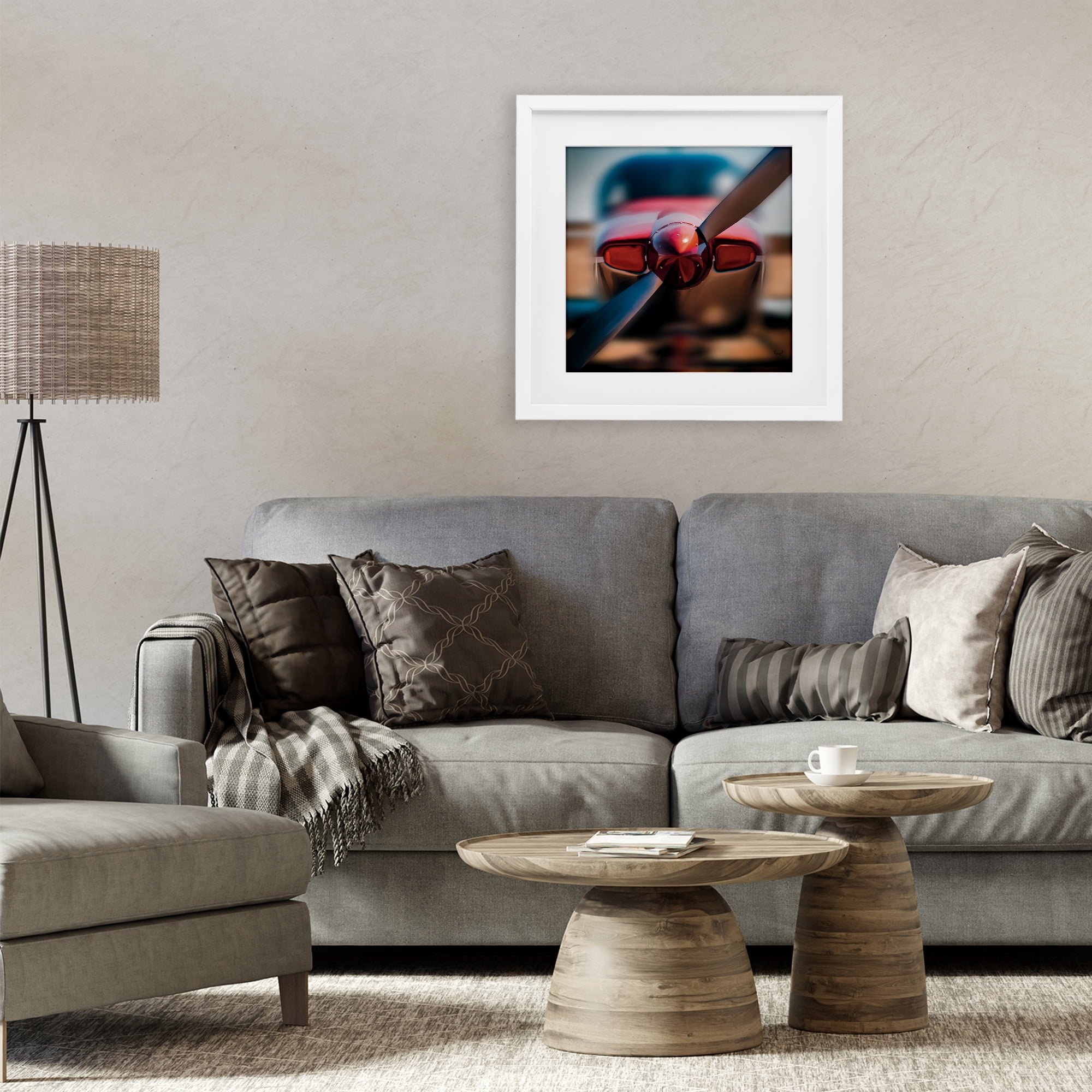Stupell Industries Red Aircraft Propeller White Framed Print Under Glass, design by Renel Peters
