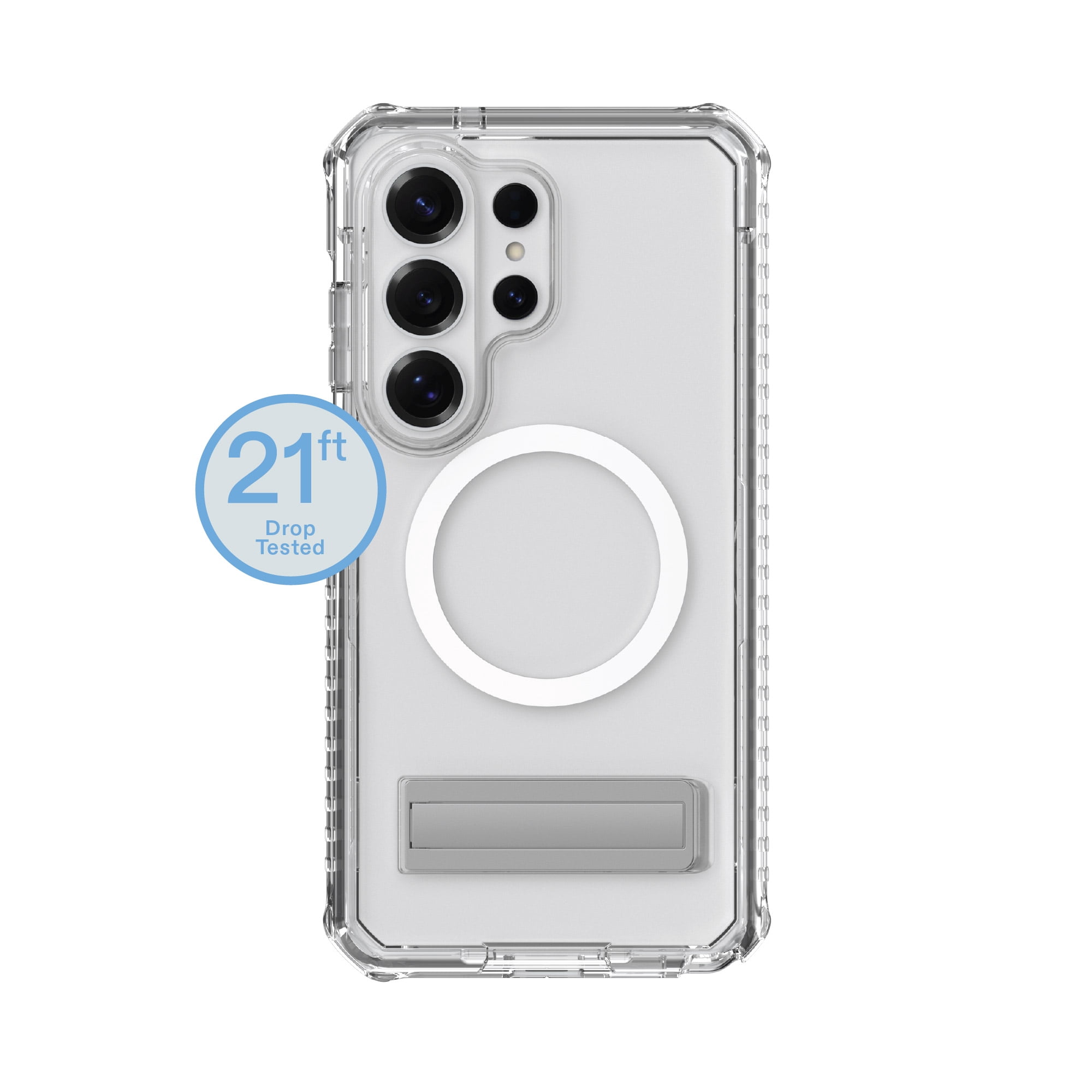 onn Magnetic Compatible Rugged Phone Case with Kickstand for Samsung Galaxy S26 Ultra - Clear