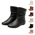 thumbnail image 2 of NOKIO Flat B𝗈𝗈𝑡𝑠 for Women Comfortable S𝗅ip On B𝗈𝗈𝑡𝑠 Fall Winter Fashion Round Toe Booties Casual Pull On Shoes Lightweight Mid Calf Booties for Casual Daily Walking, 2 of 9