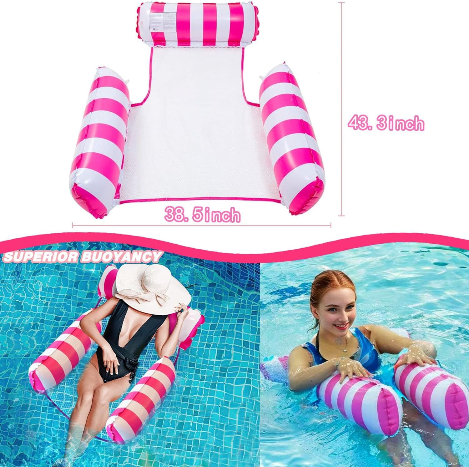 2 Pack Swimming Pool Inflatable Pool Floats Portable Floating Chair Bed for Travel 4-in-1 Pool Hammock with Bottom Mesh 3 Tubes Inflatable Hammock for Adults,