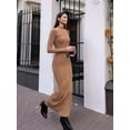 thumbnail image 4 of Autumn and Winter Women'S Long Sleeve Maxi Dress Ribbed Knit Slim Casual Dress Khaki S, 4 of 9