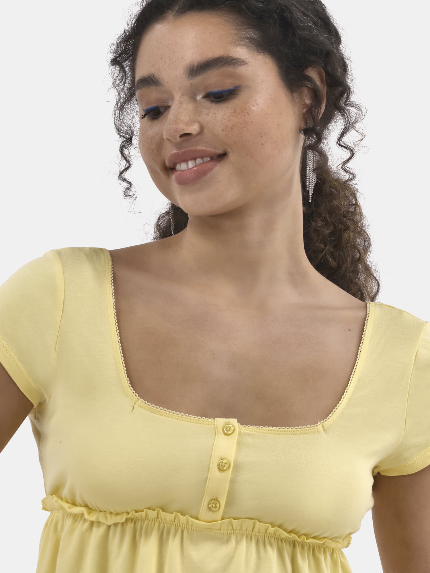 No Boundaries Babydoll Top with Short Sleeves, Women's