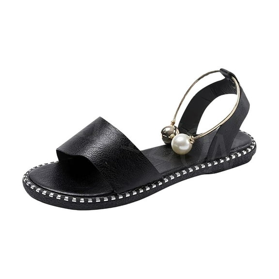 TAGOLD Women's Sandals Shoes on, up to 30% off, Flip Flops for Women, Sandals Women Flat Slippers Open Toe Pearl Comfy Beach Roman Shoes Flip Flop, Black, 43