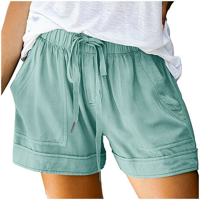 AherBiu Plus Size Women's Casual Drawstring Elastic Waist Boho Shorts with Pockets, Large