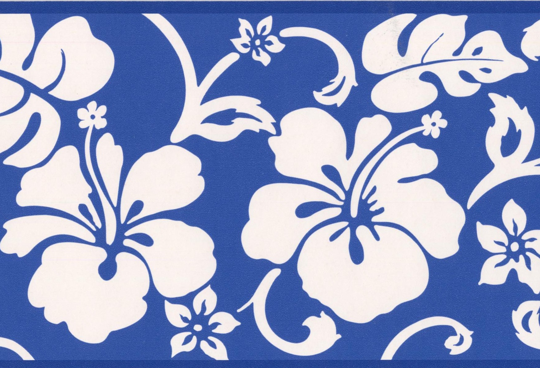 Wallpaper Border Abstract Floral Modern Wall Border White on Blue Design, Roll 15 ft X 6 in