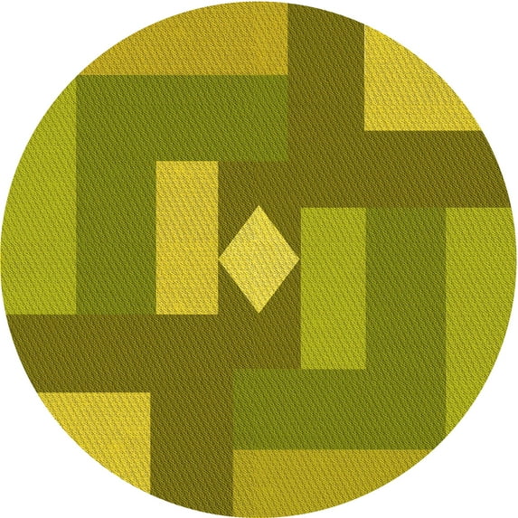 Ahgly Company Machine Washable Indoor Round Transitional Dark Yellow Green Area Rugs, 5' Round