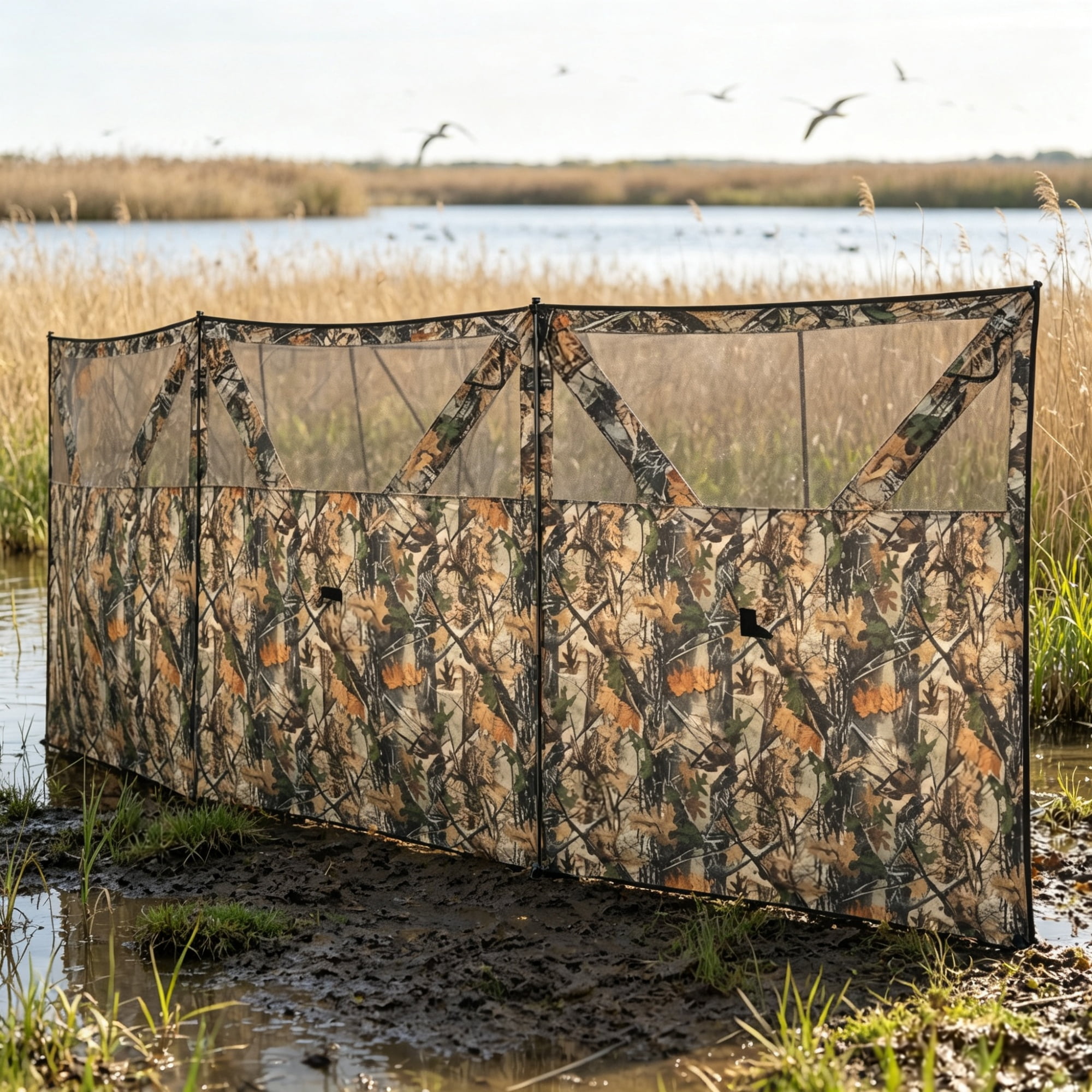Hunting Blind, 3-Panel 176" x 58.3" with Quick-Access See Through Windows for Fast Setup Hunting & Camping, Camouflage