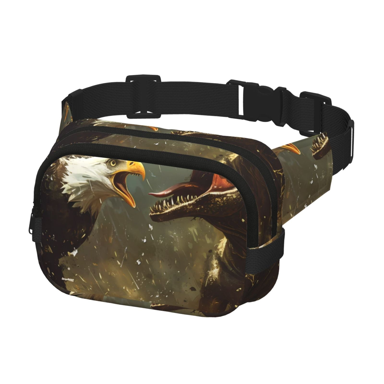 Kdxio Dinosaur Bald Eagle Crossbody Double Layer Waist Bag Belt Bag for Unisex Fanny Pack Fashion Waist Packs for Hiking Running Shopping Traveling