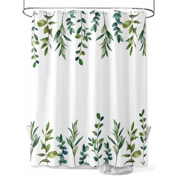 Fsddascl Eucalyptus Leaves Shower Curtain Set - Standard 72" x 72" Washable Bathtub Curtain with 12 Hooks, Spring Pastoral Botanical Leaf Watercolor Waterproof Fabric Shower Curtains for Bathroom