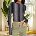 thumbnail image 2 of fatyb Womens Long Sleeve Crop Tops Crew Neck Slim Tshirts Stretch Casual Basic Tee Cute Going out Tops, 2 of 7