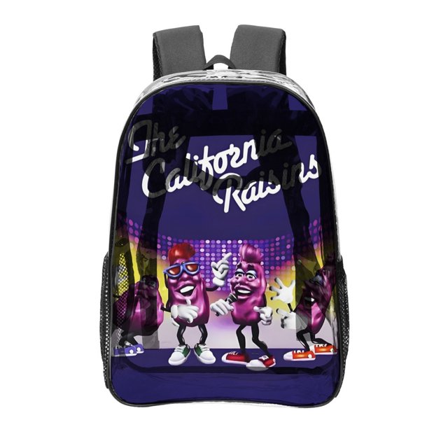 Las Pasas de CaliforniaMochila transparente temática, resistente y duradera, bolsa see-through para trabajo, deporte, universidad y viaje, 31 × 43 cm