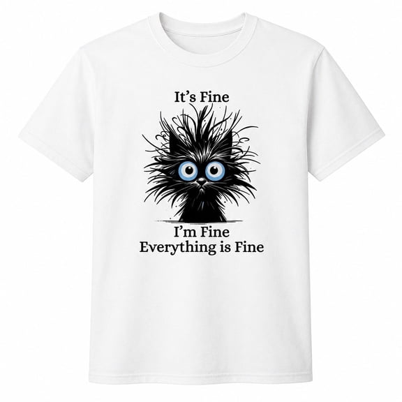 Funny Cat Graphic T-Shirt, It's Fine I'm Fine Everything Is Fine, Unisex Cotton Tee