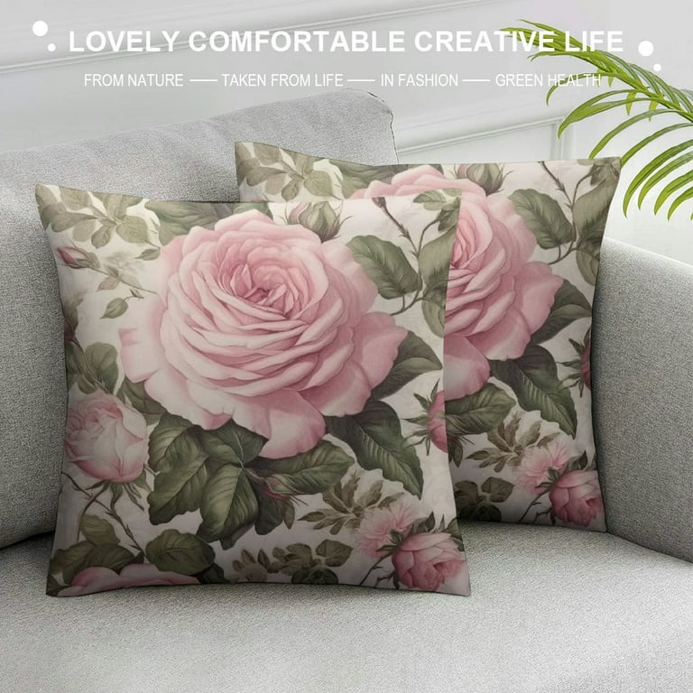 ARISTURING Vintage Floral Plants Throw Pillow Covers Shabby Chic Pink Rose Pillowcase Home Decorative Cushion Covers for Sofa Bedroom Car Livingroom Home Decor Walmart