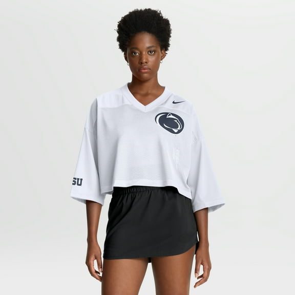 Women's Nike White Penn State Nittany Lions Cropped Mesh Dri-FIT Fashion Jersey