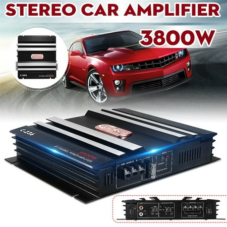 3800 Watt 12V 2 Channel 4 Ohm Car Audio Power Amplifier Bass Amp Class A Aluminum For Auto Motorcycle Home + LED Power