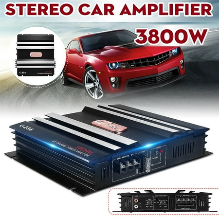 Powerful 3800 Watt 2 Channel 4 Ohm Class A Car Audio Power Amplifier Bass Amp Aluminum 12V For Auto Motorcycle Home + LED Power Indicator - image 1 de 11