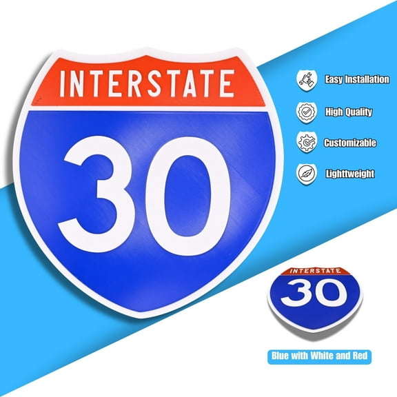 Interstate 30 Road Sign Replica, number Personalized Travel Decor, 8.5" x 8.5"
