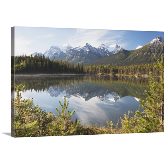 Great BIG Canvas | "Banff National Park, Alberta, Canada, Mountains Reflected In A Lake In Late Summer" Canvas Wall Art - 24x16