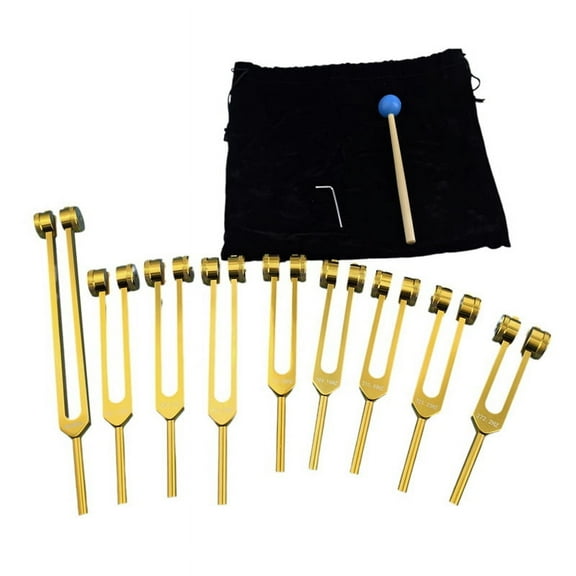 Aluminum Alloy Chakra Tuning Forks Set with Hammers for Healing, Sound Therapy, Meditation, Yoga Gold