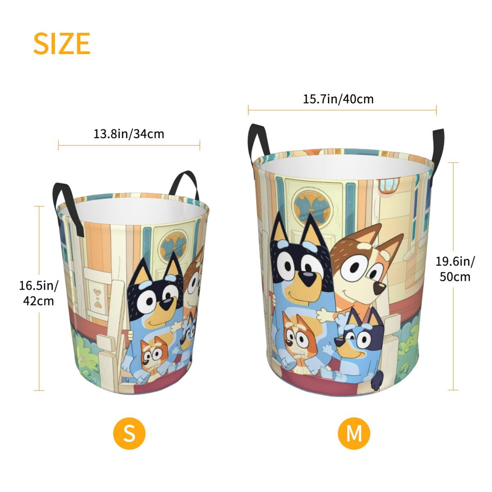 Silaia Bluey Print Round Laundry Clothes Hamper,Laundry Basket with Handles,Baby Toys Storage Organizer,Bins Laundry Basket for Bathroom, Bedroom Decorate-Small