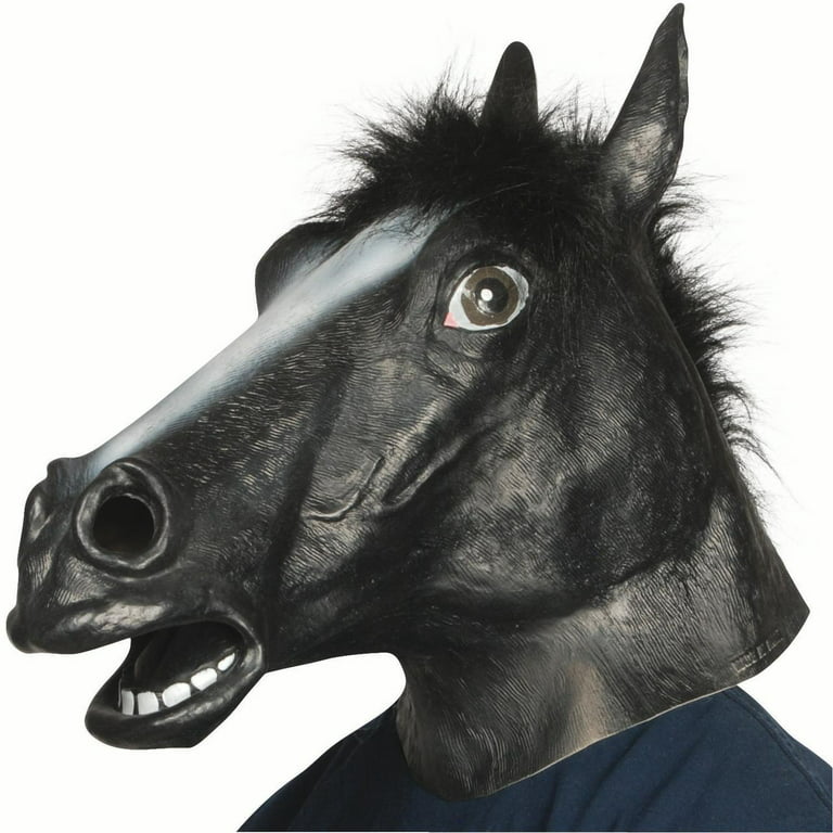 Black Horse w Mane Animal Head Black One Size -