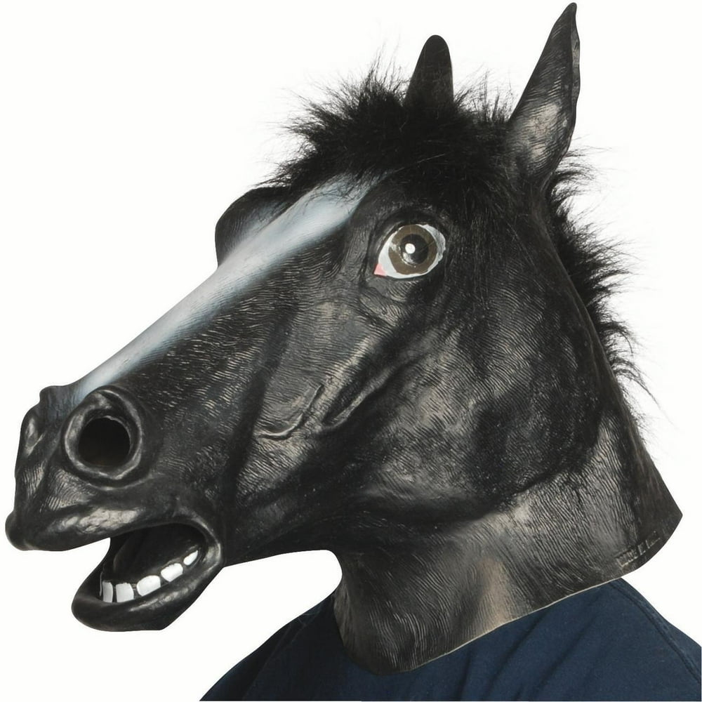 Loftus Black Horse w Mane Animal Head Mask, Black White, One Size