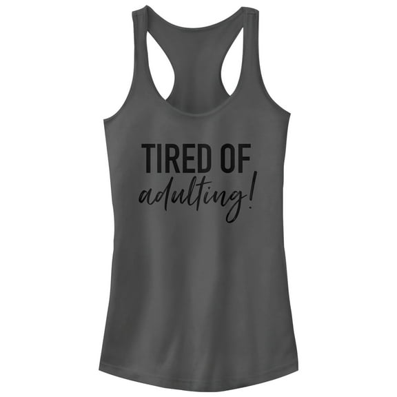 Junior's CHIN UP Tired of Adulting Racerback Tank Top Charcoal 2X Large