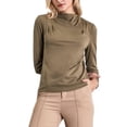 thumbnail image 1 of INSPIRAR CHIC Blusa de Manga Larga para Mujeres Otoño Invierno Casual Trabajo Cuello Mock XL Marrón, 1 of 5