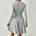 thumbnail image 4 of CharmCyan Long Sleeve V Neck Ribbed Knit Dress for Women A Line Silhouette Soft Fabric Pullover Design Casual Wear Light Gray M, 4 of 5