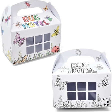 Gift Boutique 24 Pack Bug Hotel Color Your Own Cardboard Box for Bugs Catchers Critters Collection & Insect Research Gable Box Container with Window for Kid School Garden Crafts Supplies Party Favor