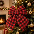 thumbnail image 2 of Red Black Plaid Christmas Bow, 11.81 x 9.84 Inch Wreath Bow for Christmas Tree, Mantel, Door & Outdoor Decor, Wired Holiday Ribbon for Gift Wrapping, 2 of 7