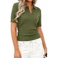 thumbnail image 4 of PRETTYGARDEN Women's Short Sleeve Sweater Spring Polo Shirts Ribbed Knit V Neck Business Casual Tops Summer Work Clothes, 4 of 9