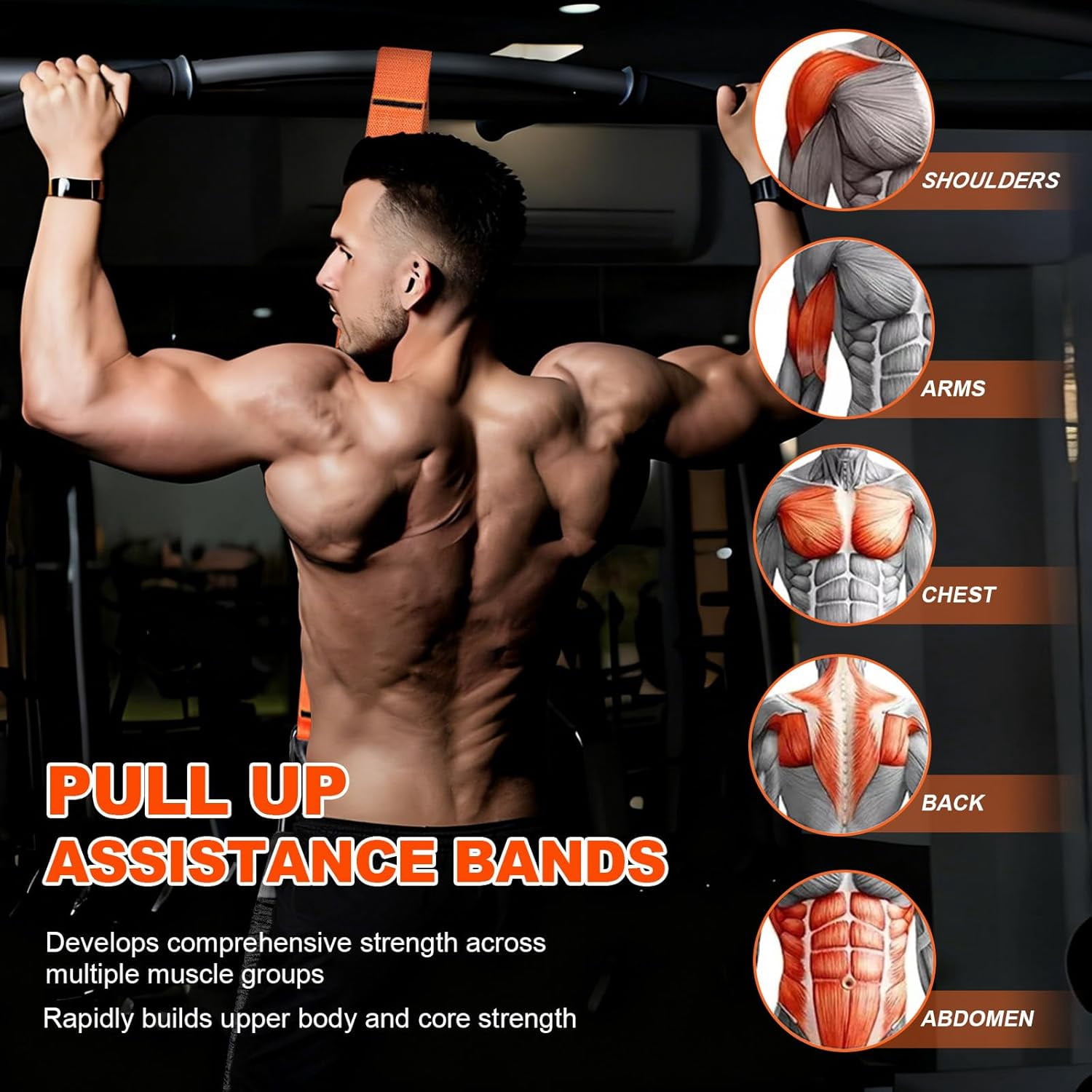 JJEAN-Pull Up Assistance Bands 65-260lbs, 4 Heavy Duty Pull Up Resistance Bands with Fabric Feet/Knee Rest for Pull Up Bar, Body Strength Training, Home Gym Fitness